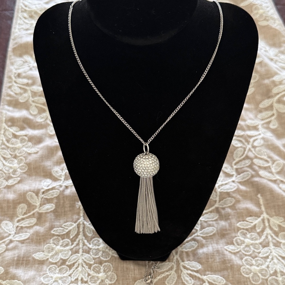 Touchstone Crystal Silver Crystal Tassel Pendant Necklace